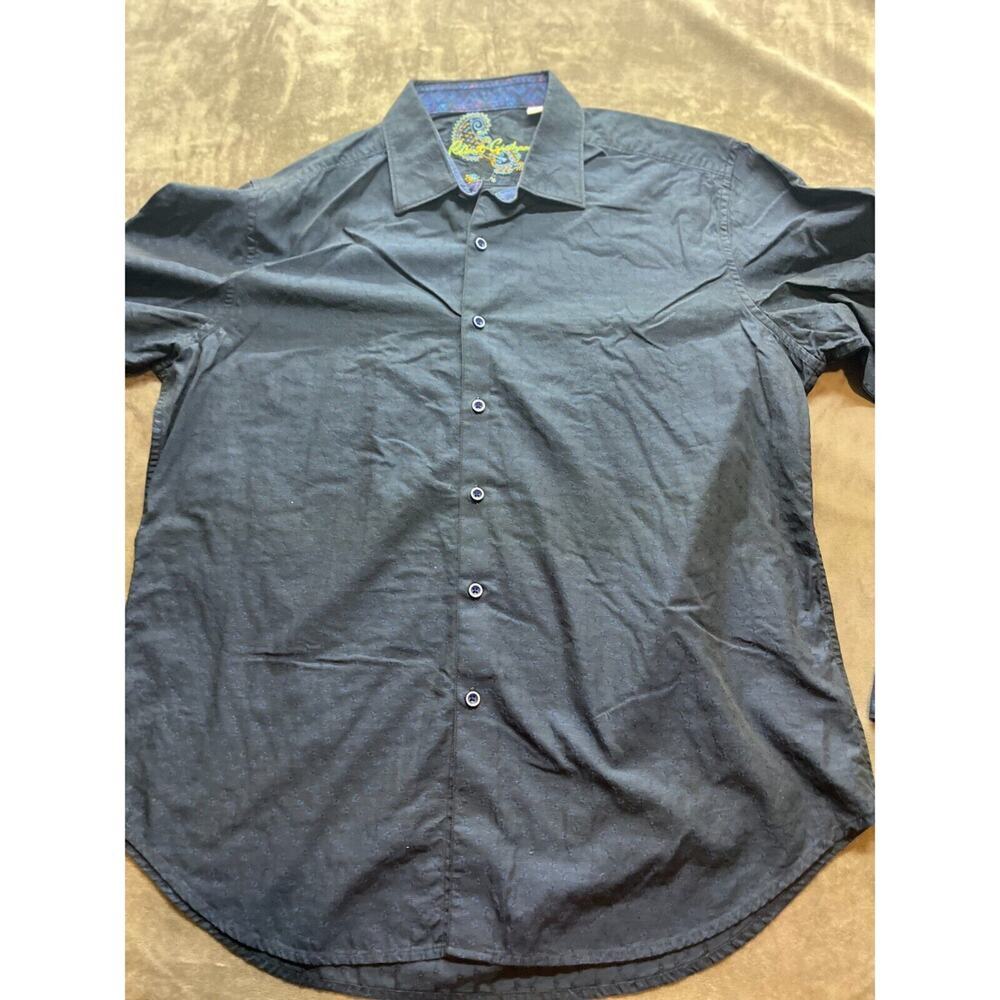 Robert Graham Shirt Mens XL Blue‎ Button Up Long Sleeve Embroidery Stitch Flip